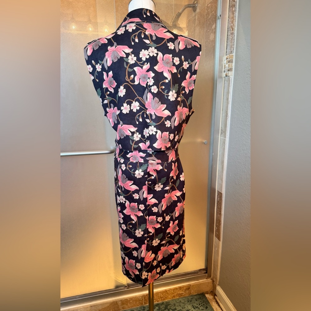 KATE & MALLORY Faux Suede Sleeveless Floral Midi Wrap Dress Pink Dark Navy Blue - Picture 4 of 16